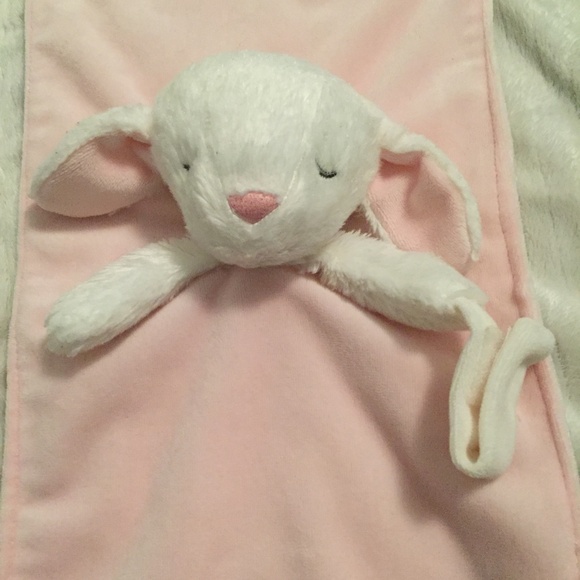 Carter's Pink White Bunny Rectangular Rattle Plush Baby Security Blanket Lovey - Picture 3 of 5